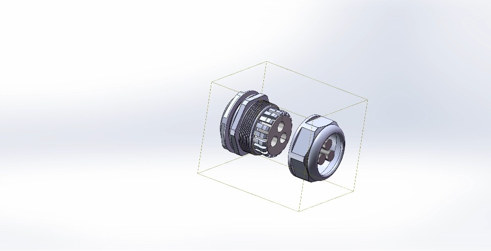 Exploded CAD view of a cable gland assembly with a multi-hole sealing insert